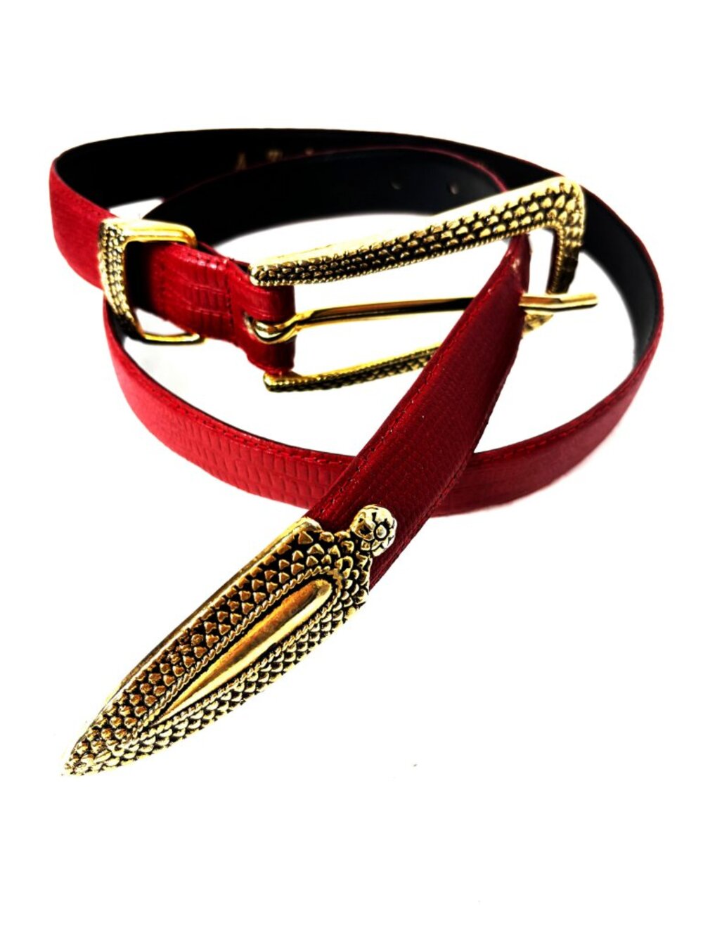 Vintage 80 – 90’s A. Taylor, Inc.  1935 Red Leather w/ Gold Metal Buckle 29-33”